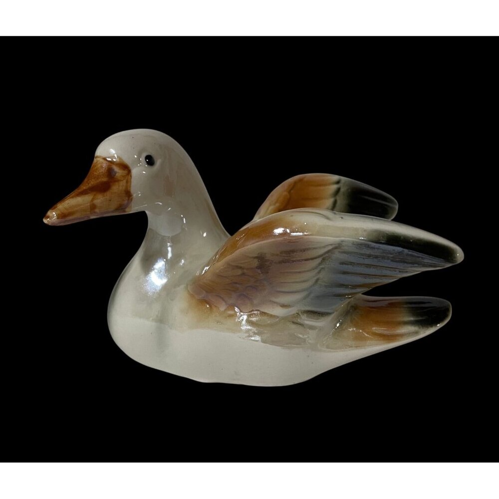 Vintage Duck Figurine Lodge Cabin Man Cave Decor Brazil Ceramic 1970s Retro